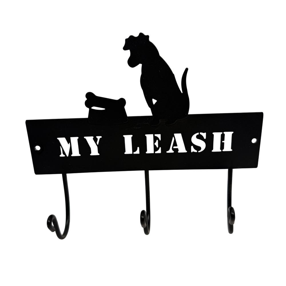 Rustic Farmhouse Dog Leash Holder Wall Mount Hook Black Metal